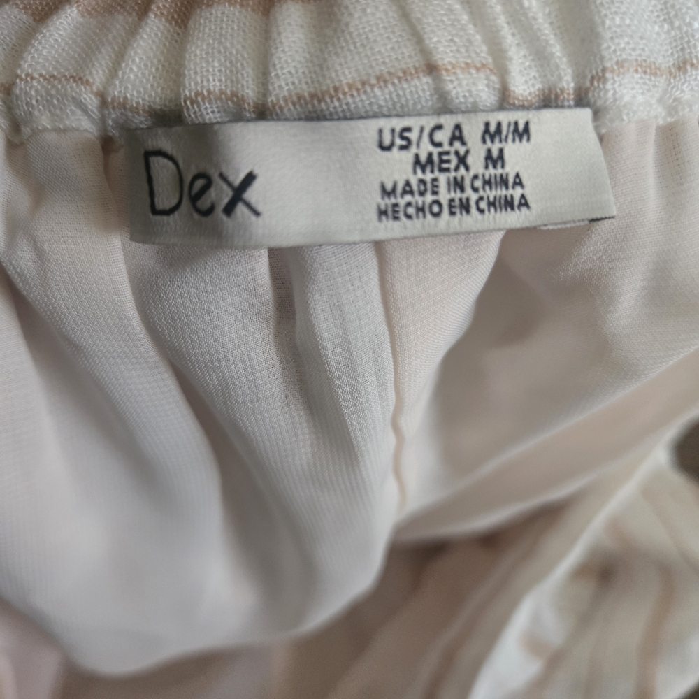 Dex Cream Tan Tie-Waist Linen Blend Pants with Subtle Stripes Size Medium - Picture 8 of 9